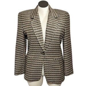 Casual Corner Vtg Houndstooth Blazer Jacket Brown Tan Size 10 90s Academia